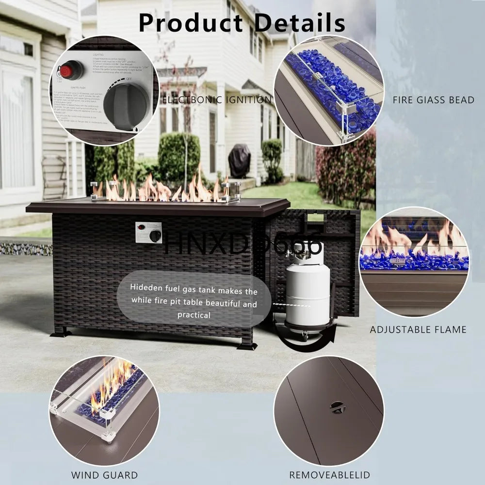 Outdoor Patio Furniture Se,  6 Pieces Outdoor Furniture Patio Sectional Sofa s w/43 Propane Gas Firepit   Coffee