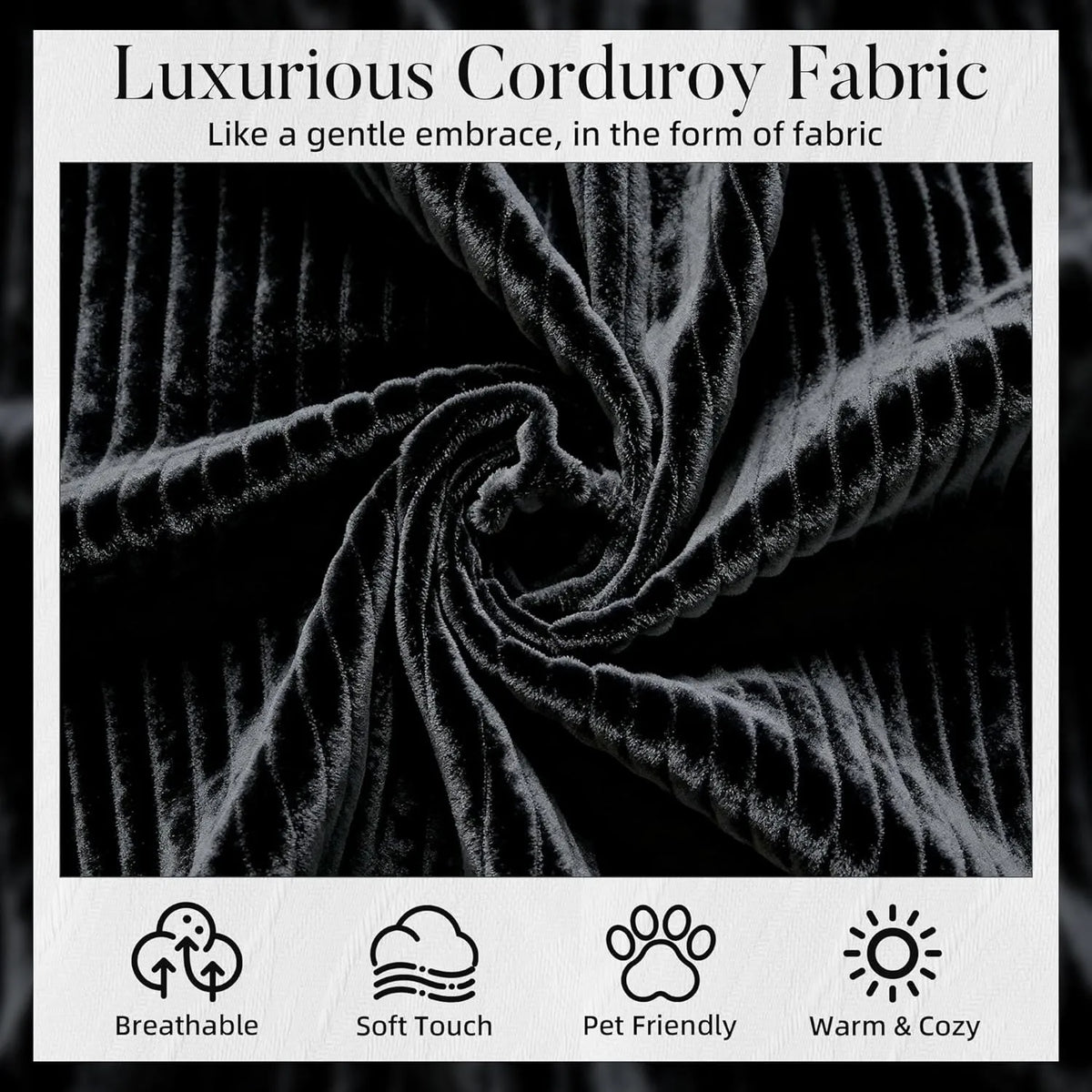 3-seater L-shaped Modular Sofa Black Corduroy Left Chaise Lounge Chair Couch