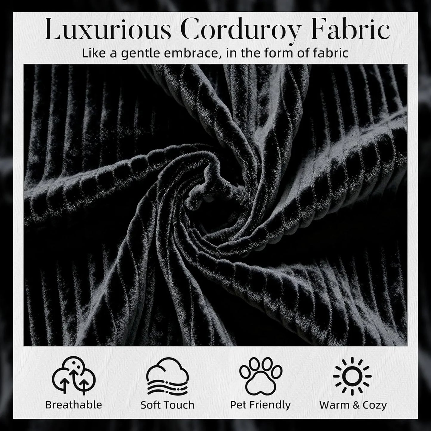 3-seater L-shaped Modular Sofa Black Corduroy Left Chaise Lounge Chair Couch