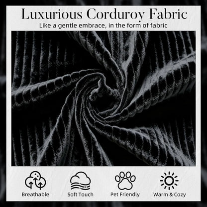 3-seater L-shaped Modular Sofa Black Corduroy Left Chaise Lounge Chair Couch