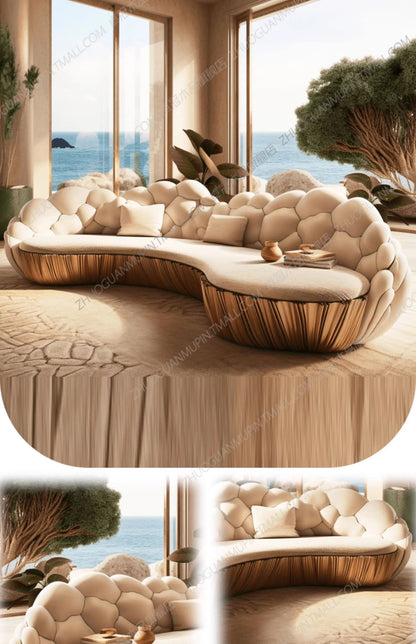 SM French Light Luxury Semi-circular Curved Villa Living Room Creative Sofa Cream Special-shaped Solid Wood