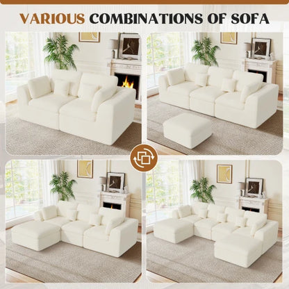 115" Cloud Boneless Sectional Couch for Living Room, Convertible L-Shape Couch with Ottoman, 3 Seater Modular Sofa,Beige