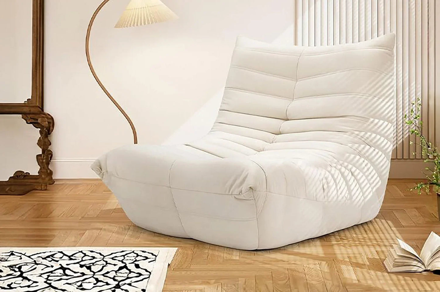 Single sofa living room bedroom lazy fabric leather leisure chair small apartment cream wind
