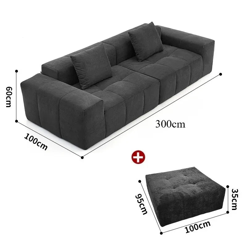 Full Sponge Compressed Fabric Sofa Modern Simple Living Room Couch Tofu Block Sofa Small Apartment Straight Row Combination Sofa