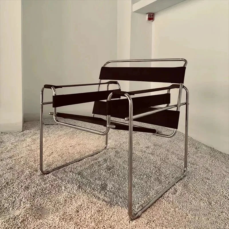 Bauhaus Tubular Steel Leather Sling Chair Mid Century Modern Lounge Armchair Iconic Minimalist Accent Seating