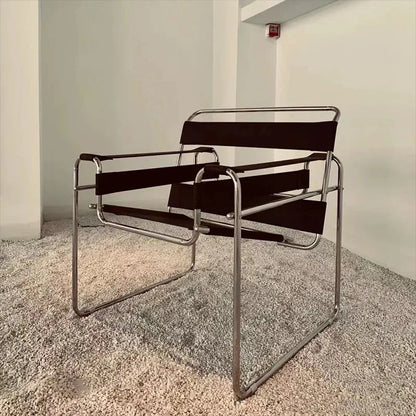 Bauhaus Tubular Steel Leather Sling Chair Mid Century Modern Lounge Armchair Iconic Minimalist Accent Seating