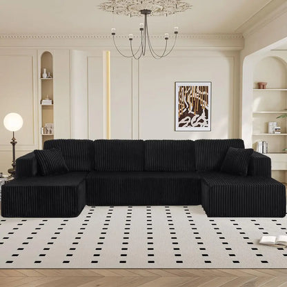 Modern Minimalist Sectional Sofa: L-Shape Cloud Couch with Deep Seats Right Chaise - Black