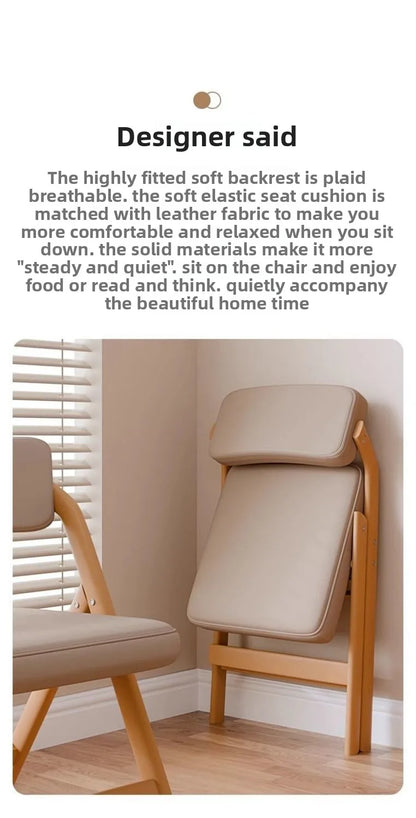 PU Leather Folding Chair Metal Frame Wood Grain Finish Comfortable Padded Seat Space Saving Dining Office Makeup Desk Chair