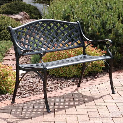 Sunnydaze 39-Inch Outdoor Bench for Patio or Park - Metal Garden Bench for Outdoors - Front Porch or Backyard Seat for Two - Bla