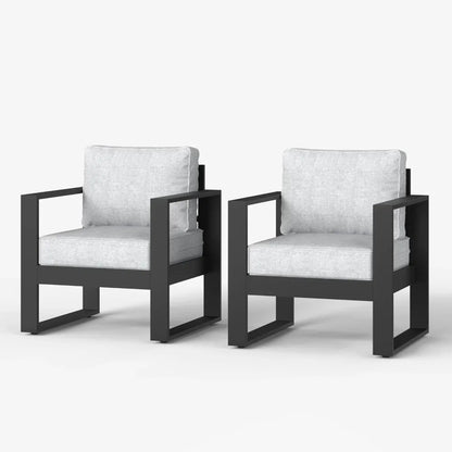 Outdoor Patio Aluminum Chair Modern Metal Armchair Set of 2 with Washable Thick Cushions
