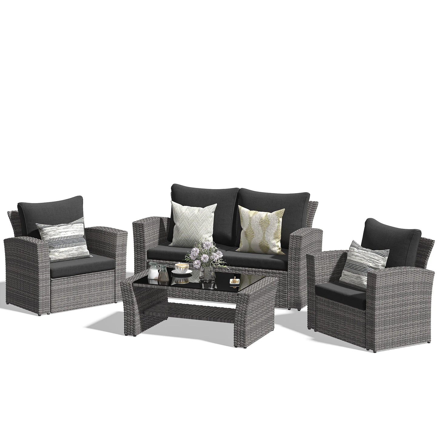 Extra Wide Armrest Outdoor Sofa Chair Modular Patio Sectional with Cushion Set Waterproof Garden Lounge Furniture for Terrace