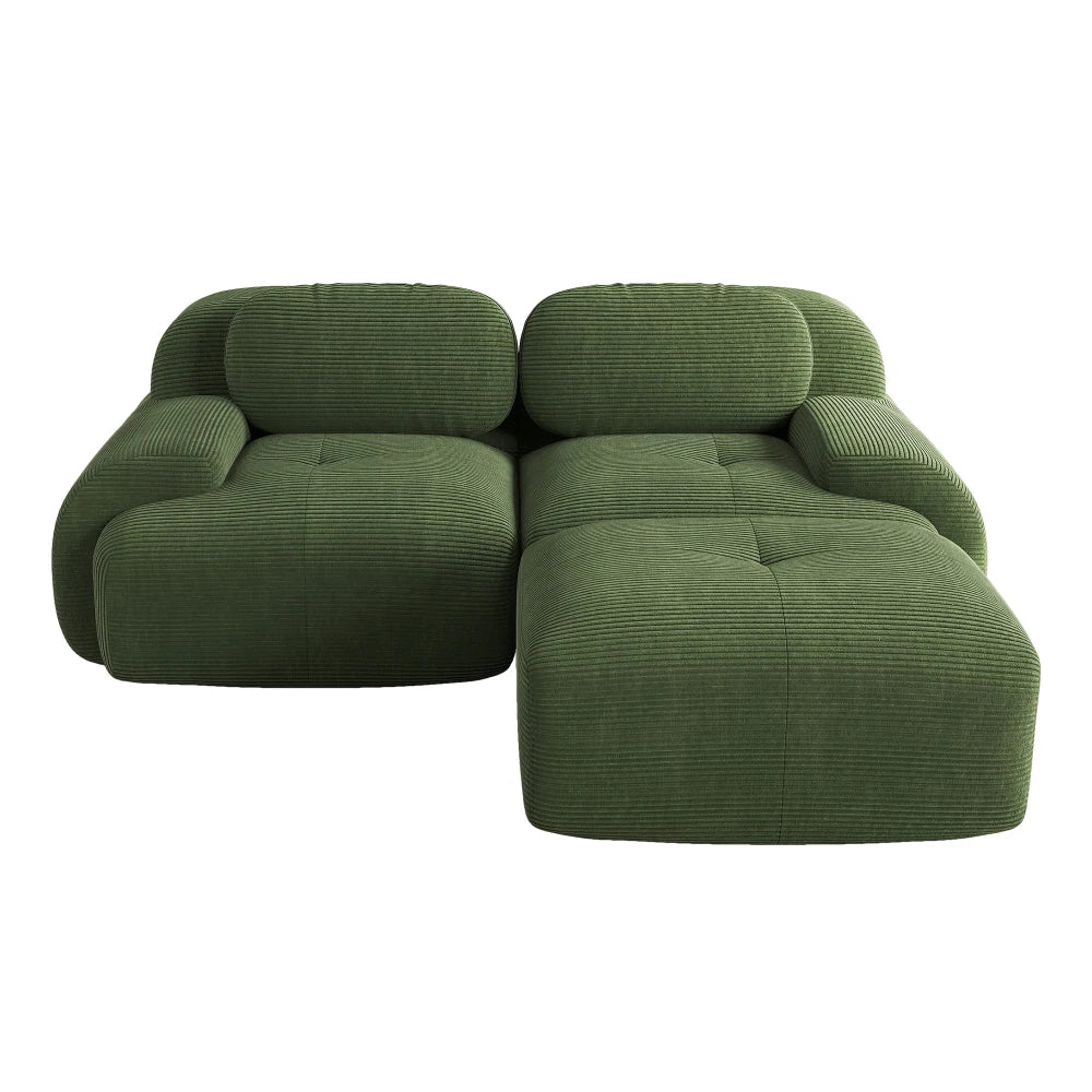 82'' Corner Sofa in Soft Cord Fabric, Modular Combined with Curved Armrests, Without Mounting, Highly Elastic Foam Upholstery