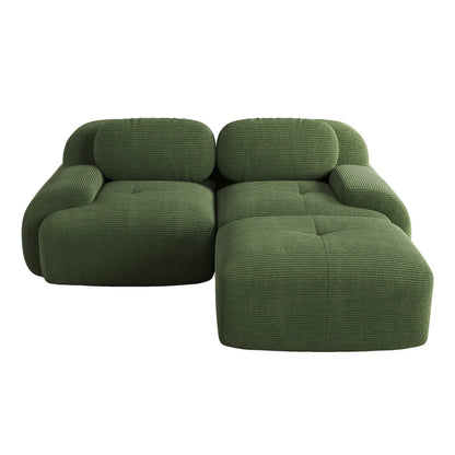 82'' Corner Sofa in Soft Cord Fabric, Modular Combined with Curved Armrests, Without Mounting, Highly Elastic Foam Upholstery