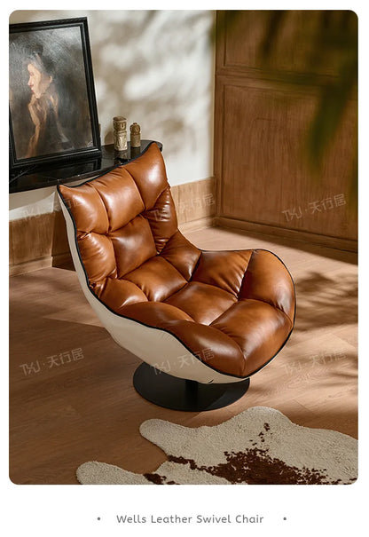 Living room balcony designer antique leisure chair leather lazy sofa