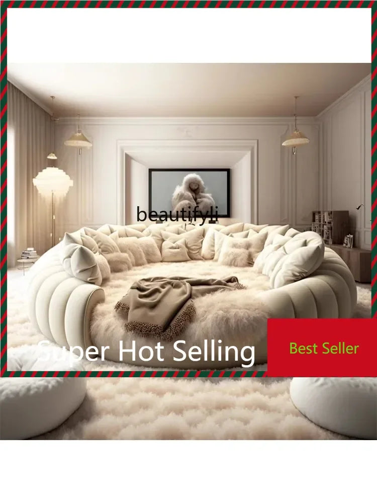 M71 round Bed Double Marriage Bed Modern Simple Home Hotel 2M Serena Large round Cream Wind Bed in Master Bedroom