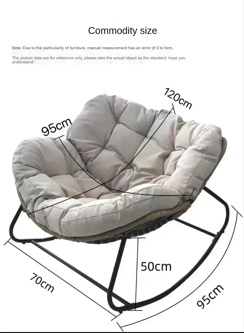 Light Luxury Outdoor Rattan Rocking Chair, Comfortable Backrest Cushion, Metal Frame, Garden Balcony Single Leisure Chair