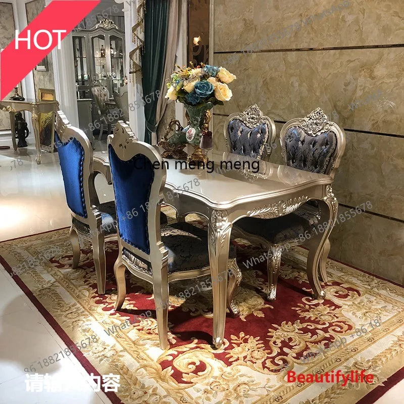 A07 French solid wood dining table and chair combination luxury carved dining table household rectangle