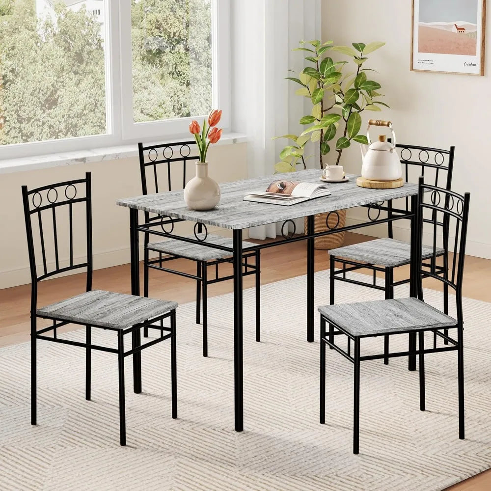 5-Piece Rectangular Dining Table Set for 4, Kitchen Table and Chairs Set