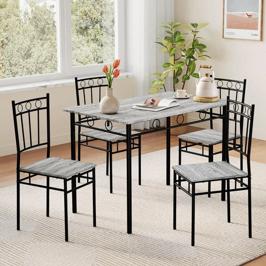 5-Piece Rectangular Dining Table Set for 4, Kitchen Table and Chairs Set