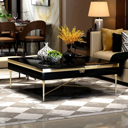 Luxury modern Italian design black glass stainless steel high-grade metal coffee table living room furniture gold coffee table