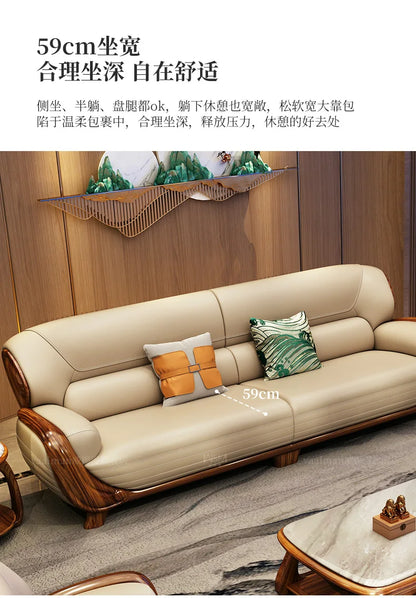 A71Chinese ebony leather sofa modern simple solid wood villa living room leather sofa