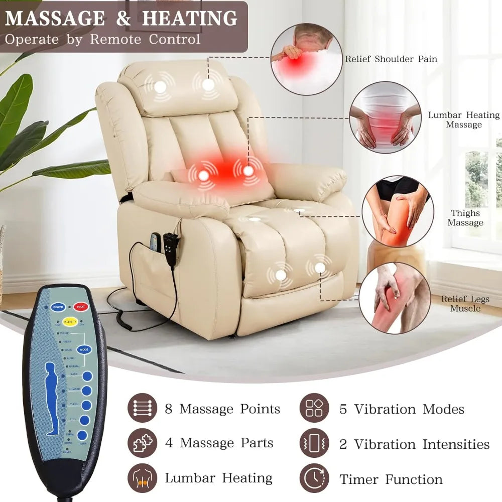 Recliner Chair for Adults, Dual Motor Power Lift Chair, Infinite Position, Lay Flat Lift, Massage and Heating, Exten