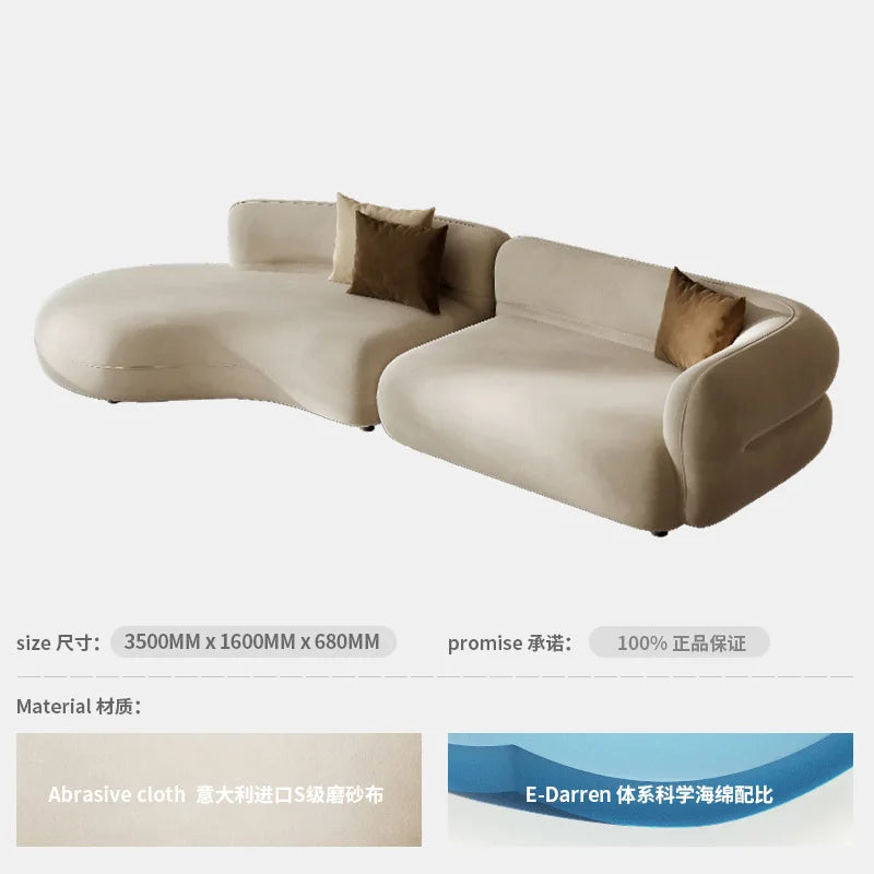 Sofa light luxury matte cloth curved sofa, large and small apartment simple fabric sofa