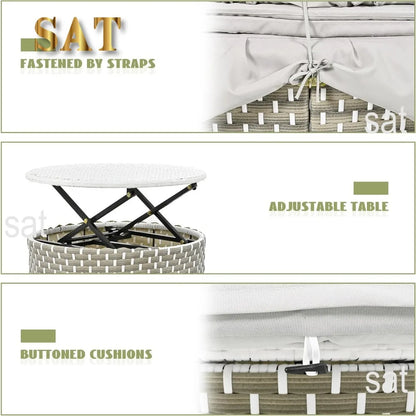 %a Patio Rattan Sunbed with Retractable Canopy, Round Outdoor Sectional Sofa Set with Separate Seating,liftable Table and Remov