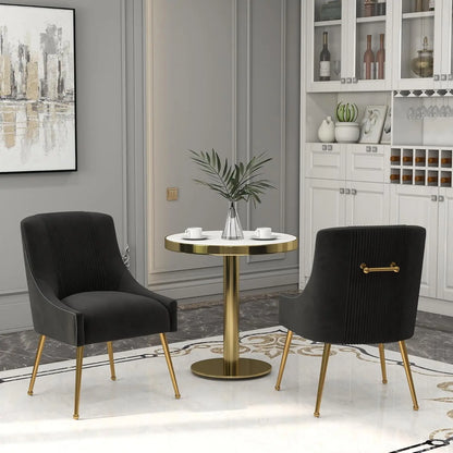 Modern Velvet Dining Chairs Set of 2 with Gold Legs, Tufted Black Upholstered Chairs for Living Room, Study, Reception