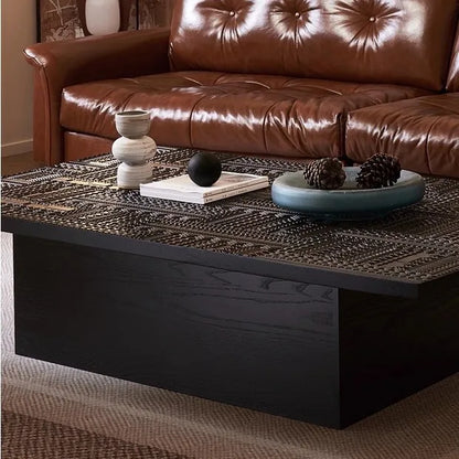 FG retro coffee table light luxury high-end wood carving flower home living room coffee table high-end coffee table