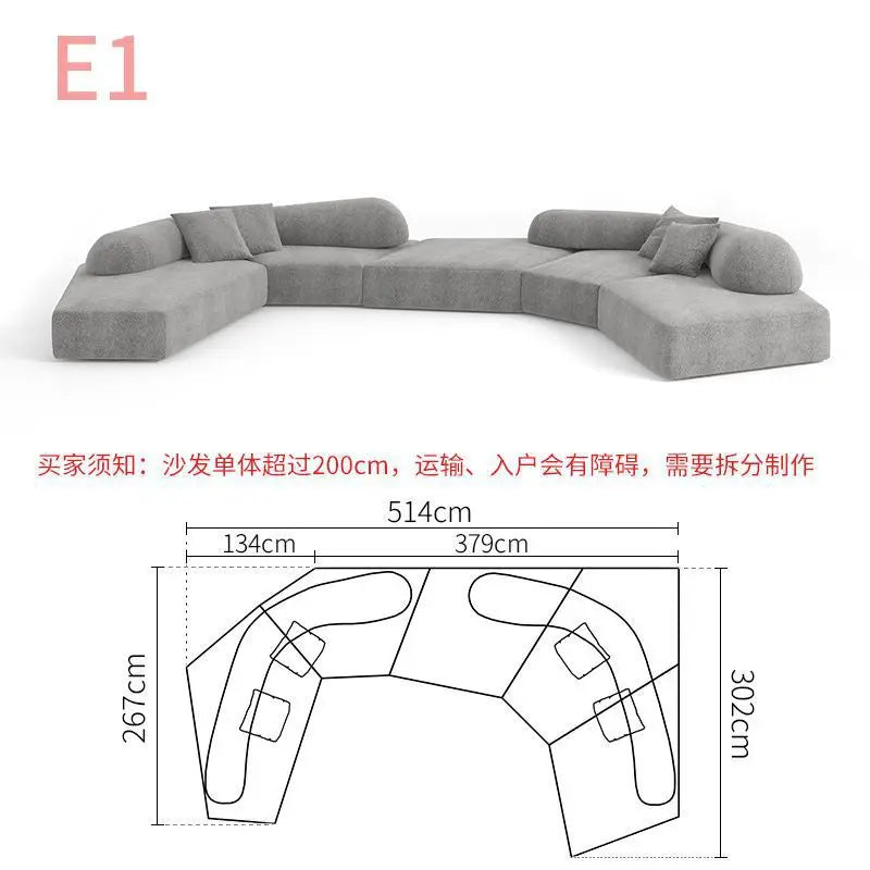 Fabric Sofa Combination Villa Large Apartment Sitting Italian Rock Irregular Special-shaped Large Flat Edta Double-sided
