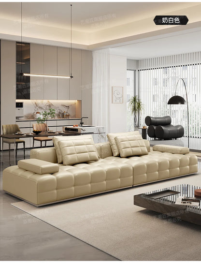 Lawrence leather sofa full green leather living room 2025 new minimalist straight row