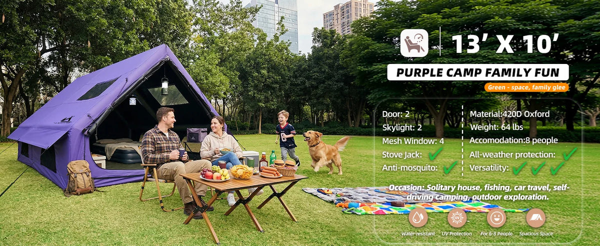 129 Sq Ft Large Inflatable Camping Tent Waterproof Oxford Air Tent House with Hand Pump 4 Season Sunproof Glamping Family Tent