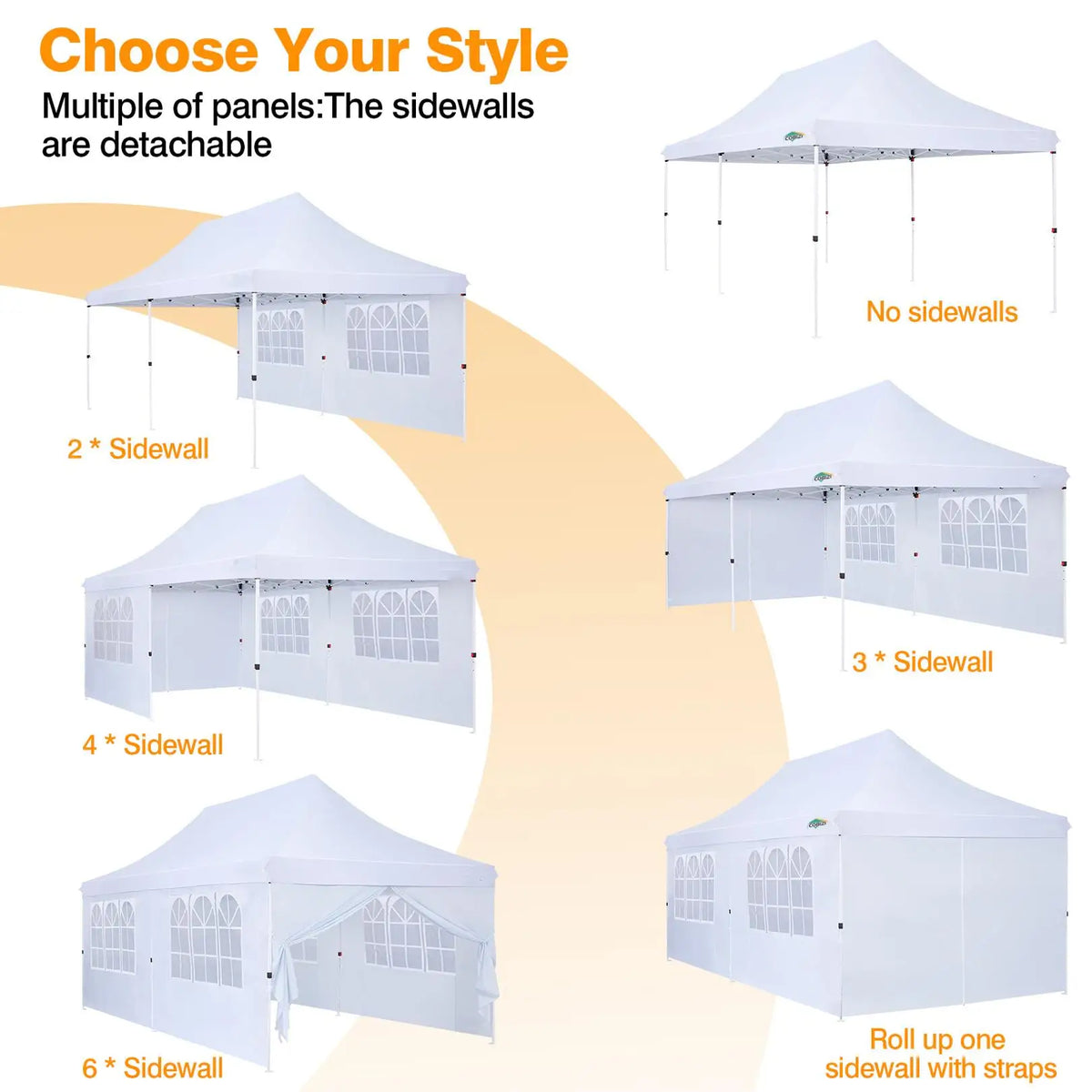 10x20 Pop up Canopy Heavy Duty Party Tent with 6 Removable Sidewalls, Waterproof Commercial Outdoor Gazebo for Wedding Events BBQ, Instant Sun Protection Shelter Multi-color Raised Roof Pavilion with 4 Sandbags Carrying Bag
