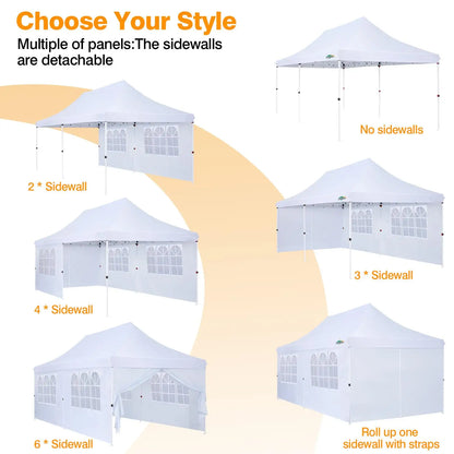 10x20 Pop up Canopy Heavy Duty Party Tent with 6 Removable Sidewalls, Waterproof Commercial Outdoor Gazebo for Wedding Events BBQ, Instant Sun Protection Shelter Multi-color Raised Roof Pavilion with 4 Sandbags Carrying Bag