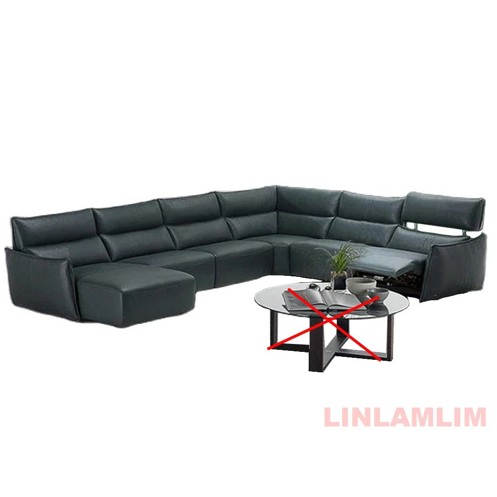 QY Dual Motor Power Reclining Genuine Leather Sectional Sofa with Adjustable Headrests, L-Shaped Corner Couch with Chaise Lounge