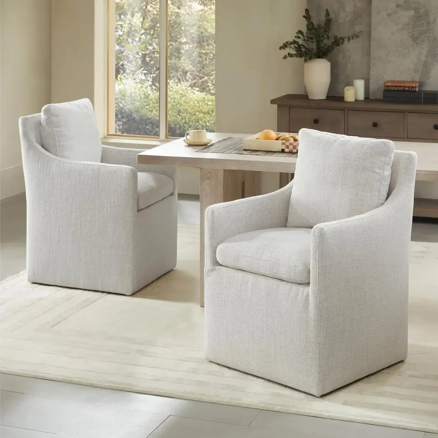 Dining Chairs with Casters, Upholstered Modern Rolling Dining Chairs with Rollers Armchair for Bedroom Reading Room Living Room