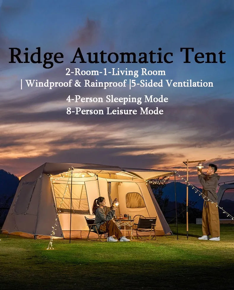 Cabin Tent 2 Room Large Family Camping Tent Automatic Quick Setup Waterproof UV Protection Outdoor 4 Season Ridge Tent