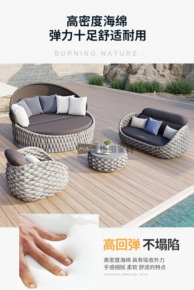 Outdoor Rattan Aluminum Alloy Lounge Bed Leisure Hotel Beach Open-Air Sofa Recliner Set