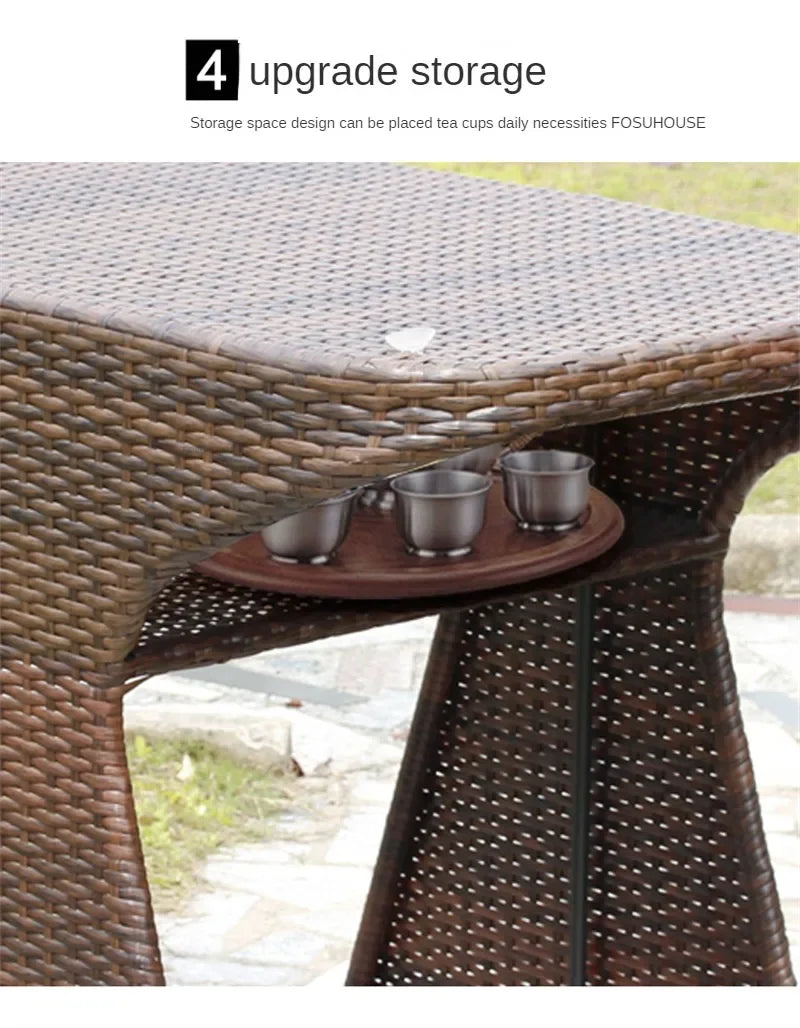 Courtyard Terrace Outdoor Round Table and Chairs Balcony Rattan Garden Furniture Set Patio Leisure Table and Chairs Three-piece