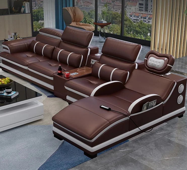 New Fashion L Shape Smart Massage Couch Living Room Furniture Leather Sofas