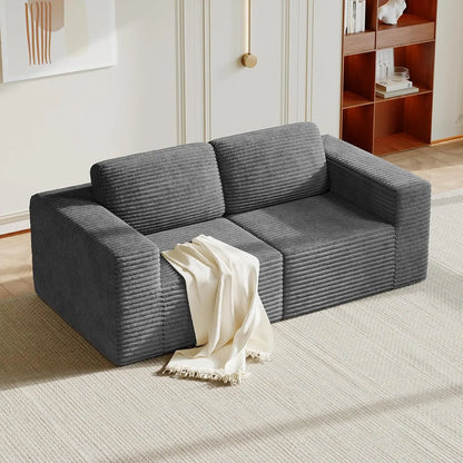 97" L-Shape Modular Sofa, 3-Seat Corduroy Couch with Movable Ottoman, Sectional Sofa for Living Room, Green, Customized