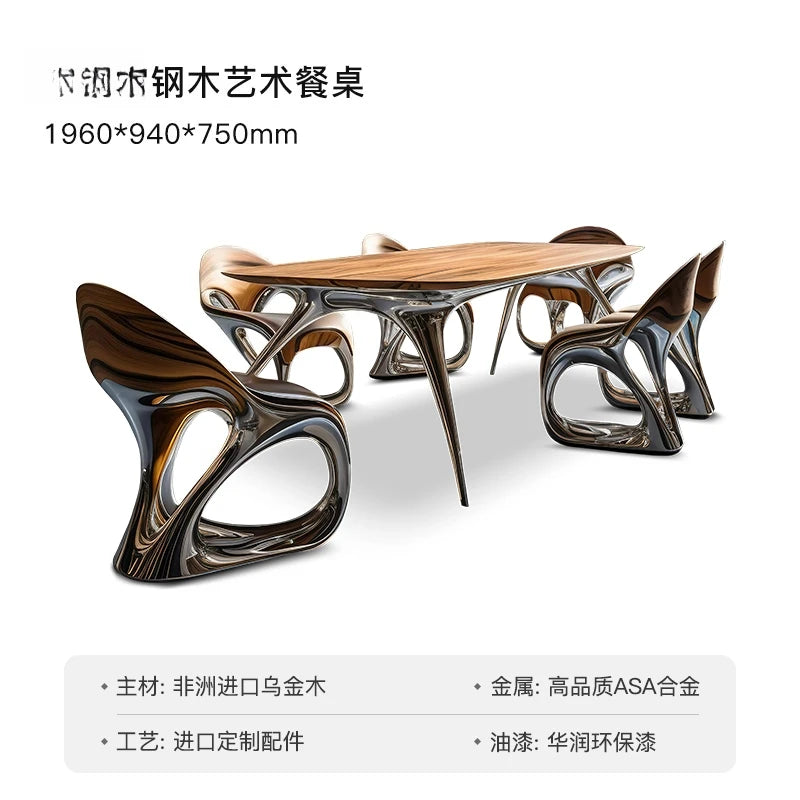 Steel and wood art light luxury dining tables and chairs, art luxury international pavilion furniture