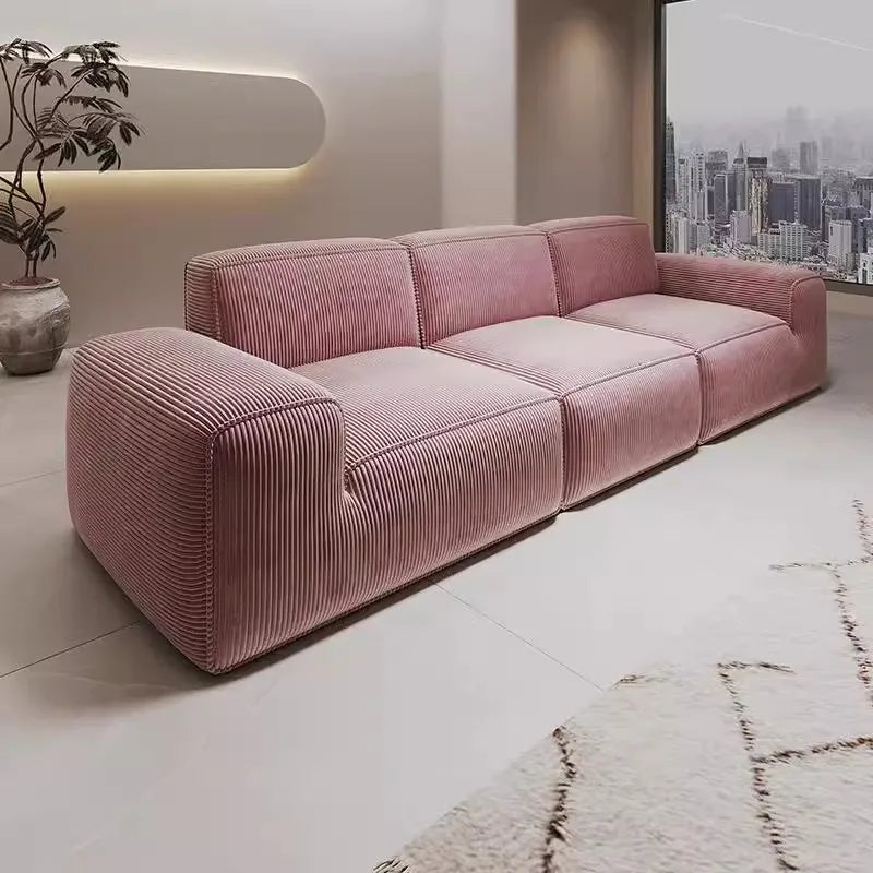 Simple Style Vacuum Compression Living Room Sofa Light Luxury Furniture Corduroy Sponge Filling Multi-Person Sofa Customization