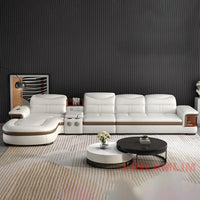 Modern L-Shaped Sectional Sofa with Chaise, Luxury Italian Genuine Leather Couch with adjustable headrest, Storage, USB, Console