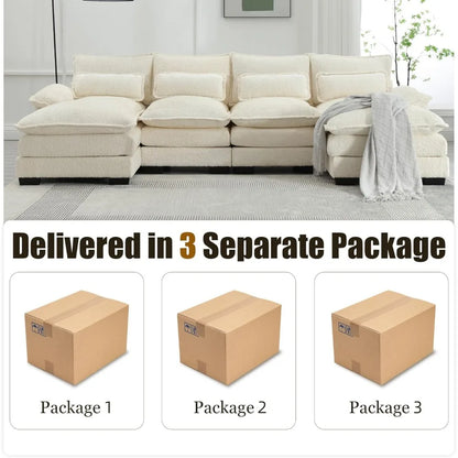 110'' U-Shaped Sectional Couch, Modern Chenille Extra Large Modular Sofa with 4 Cushions, Memory Foam Funiture Set with Double