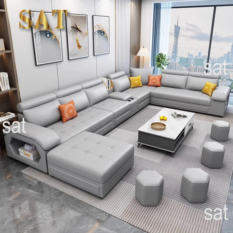 #For Modern Multifunctional U-Shaped Sofa Set Living Room Furniture Corner Sofa with Speakers 7 Seater Fabric Sofa Set*