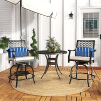 Set of 2 Patio Swivel Bar Stool Chairs Cushioned Pillow Armrest Rocking