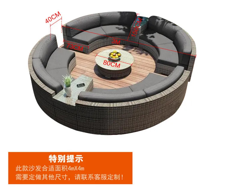 Modern Imitation Rattan Round Sofa Set Outdoor Garden Patio Rattan Woven Sofa Leisure Balcony Rattan Chair Furniture
