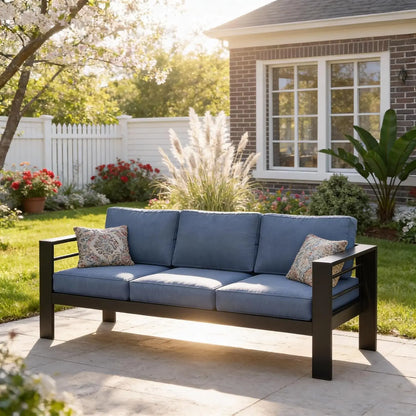 Outdoor Couch Aluminum Patio Furniture Sofa, 3 Seat All-Weather Metal Patio Couch With 5" Thick And Soft Cushion, Customized